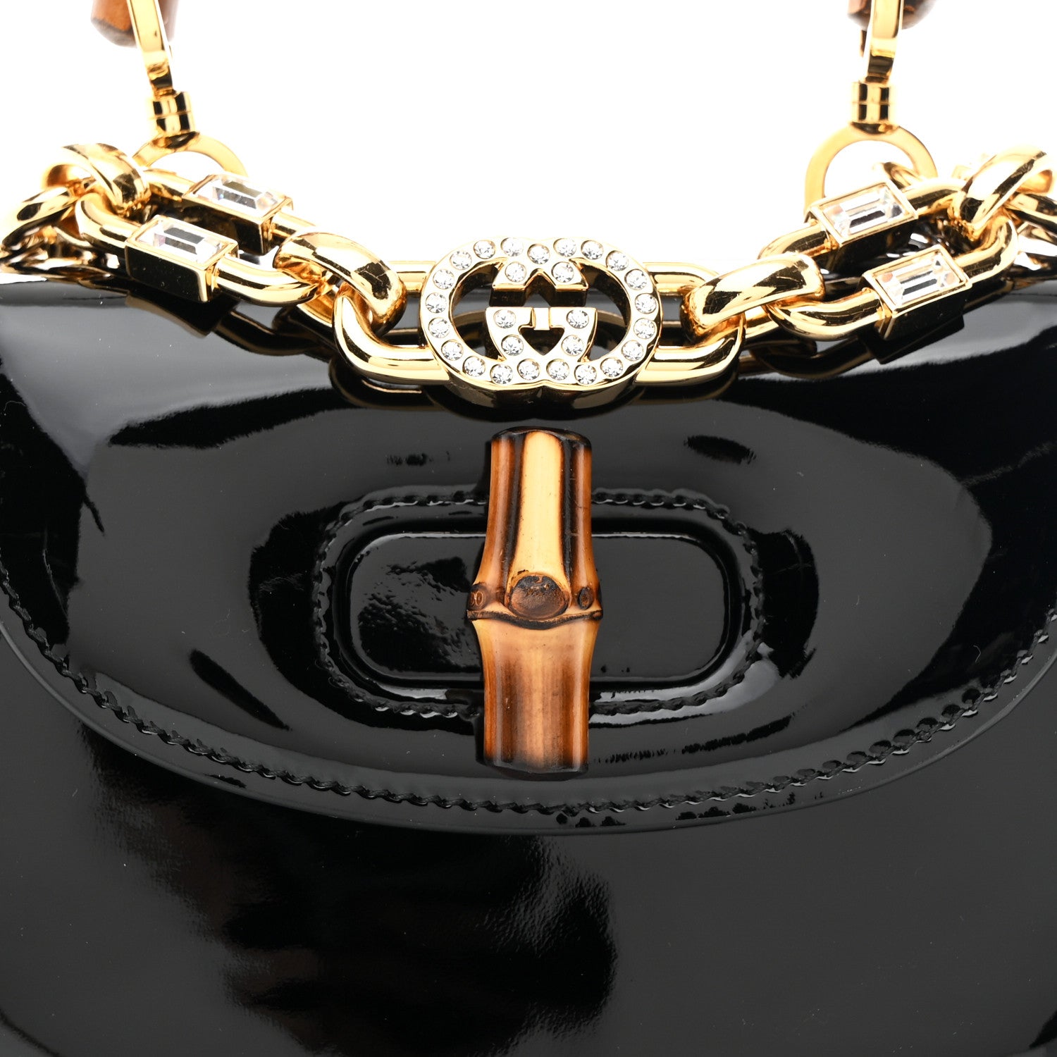 Gucci Patent Crystal Mini Bamboo 1947 Top Handle Chain Bag Black 8 of 10