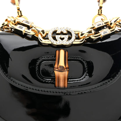 Gucci Patent Crystal Mini Bamboo 1947 Top Handle Chain Bag Black 8 of 10
