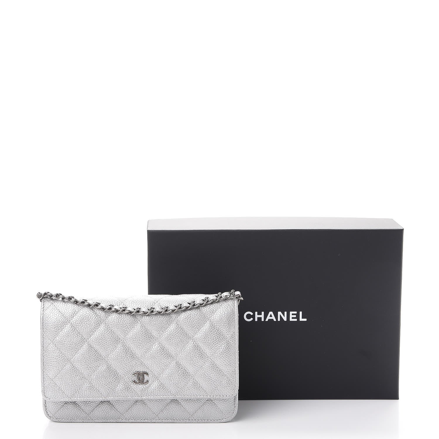 Chanel Metallic Caviar Quilted Wallet on Chain WOC Silver 11 of 11