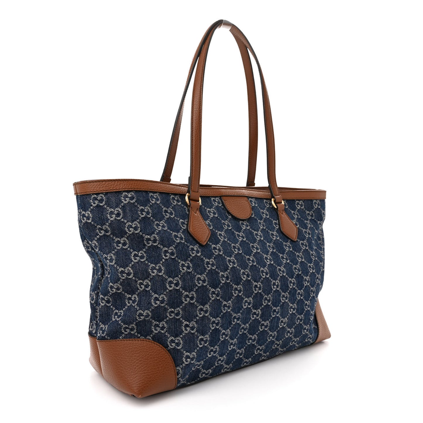 New Denim GG Monogram Medium Ophidia Shopping Tote Blue Tea Cuir