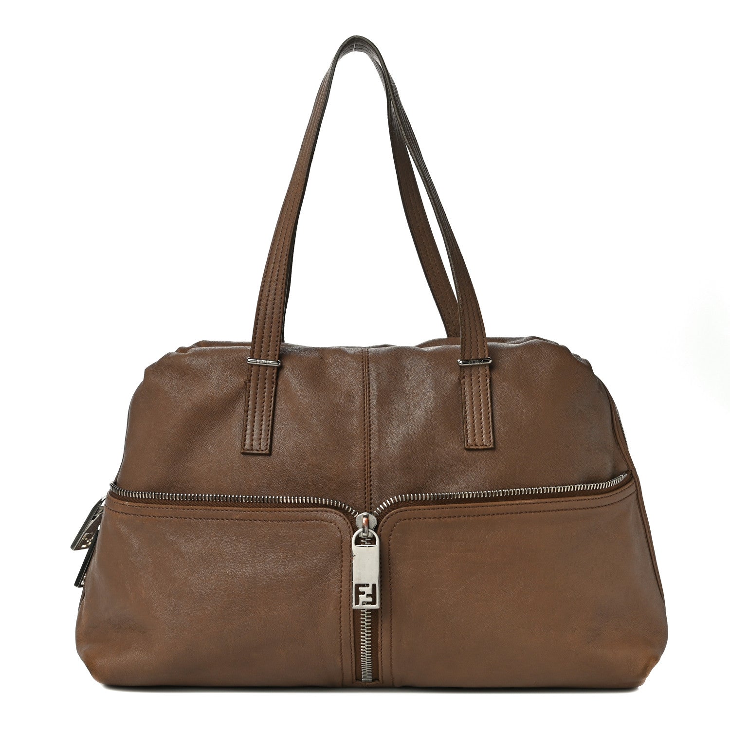 Fendi Sheepskin Zipper Satchel Beige 1 of 16