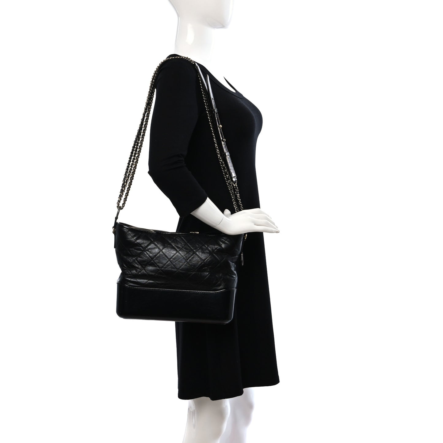 Aged Calfskin Quilted Medium Gabrielle Hobo Black