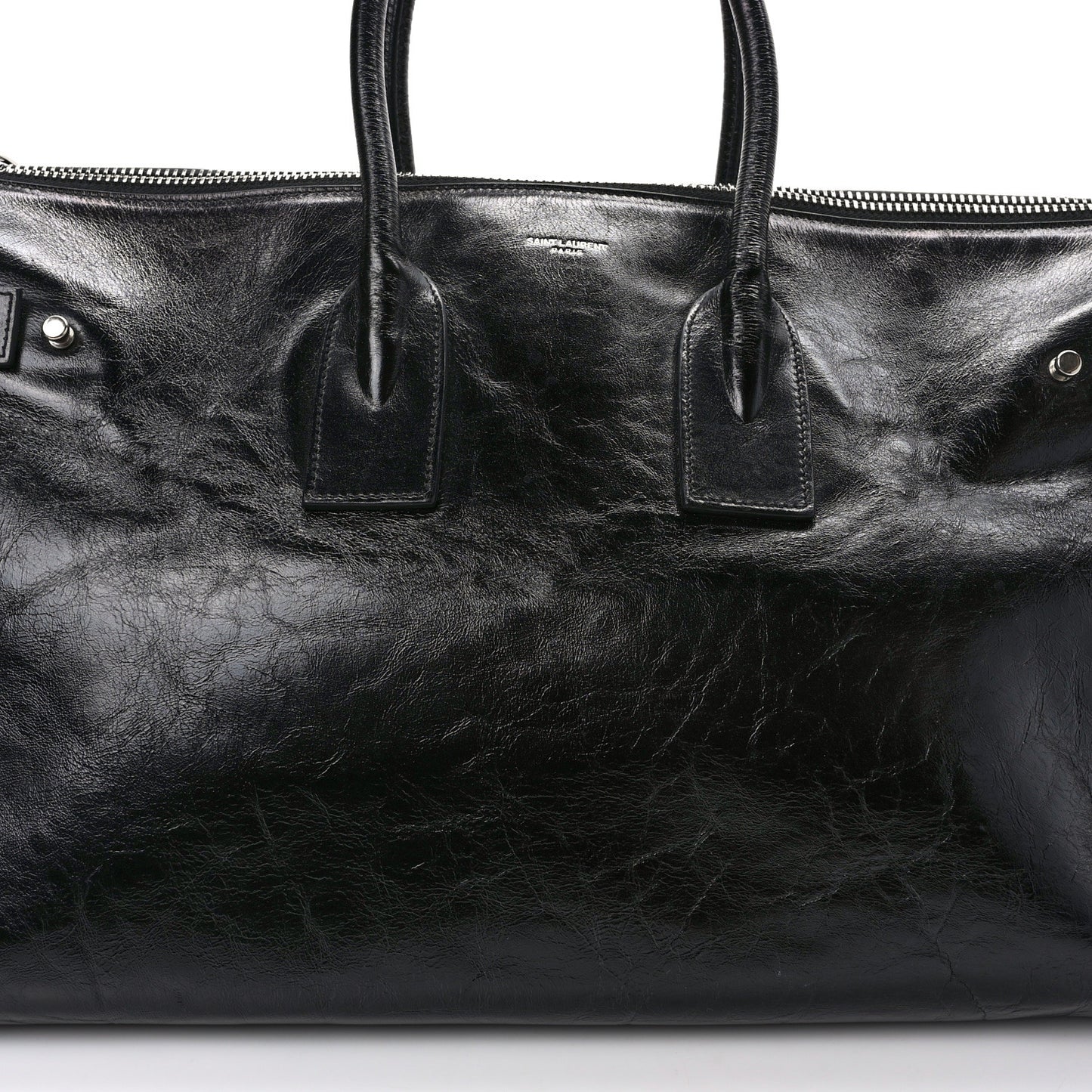 Cracked Shiny Calfskin Medium Souple Sac De Jour Duffle Black