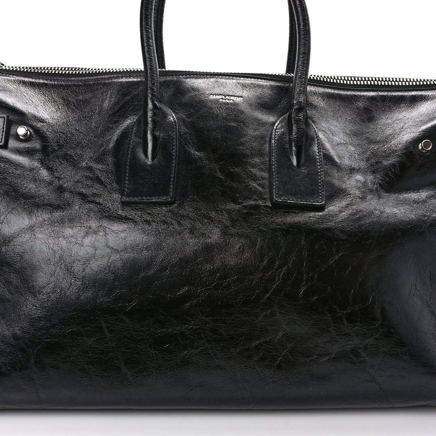 Saint Laurent Cracked Shiny Calfskin Medium Souple Sac De Jour Duffle Black 7 of 10