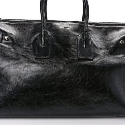 Saint Laurent Cracked Shiny Calfskin Medium Souple Sac De Jour Duffle Black 7 of 10