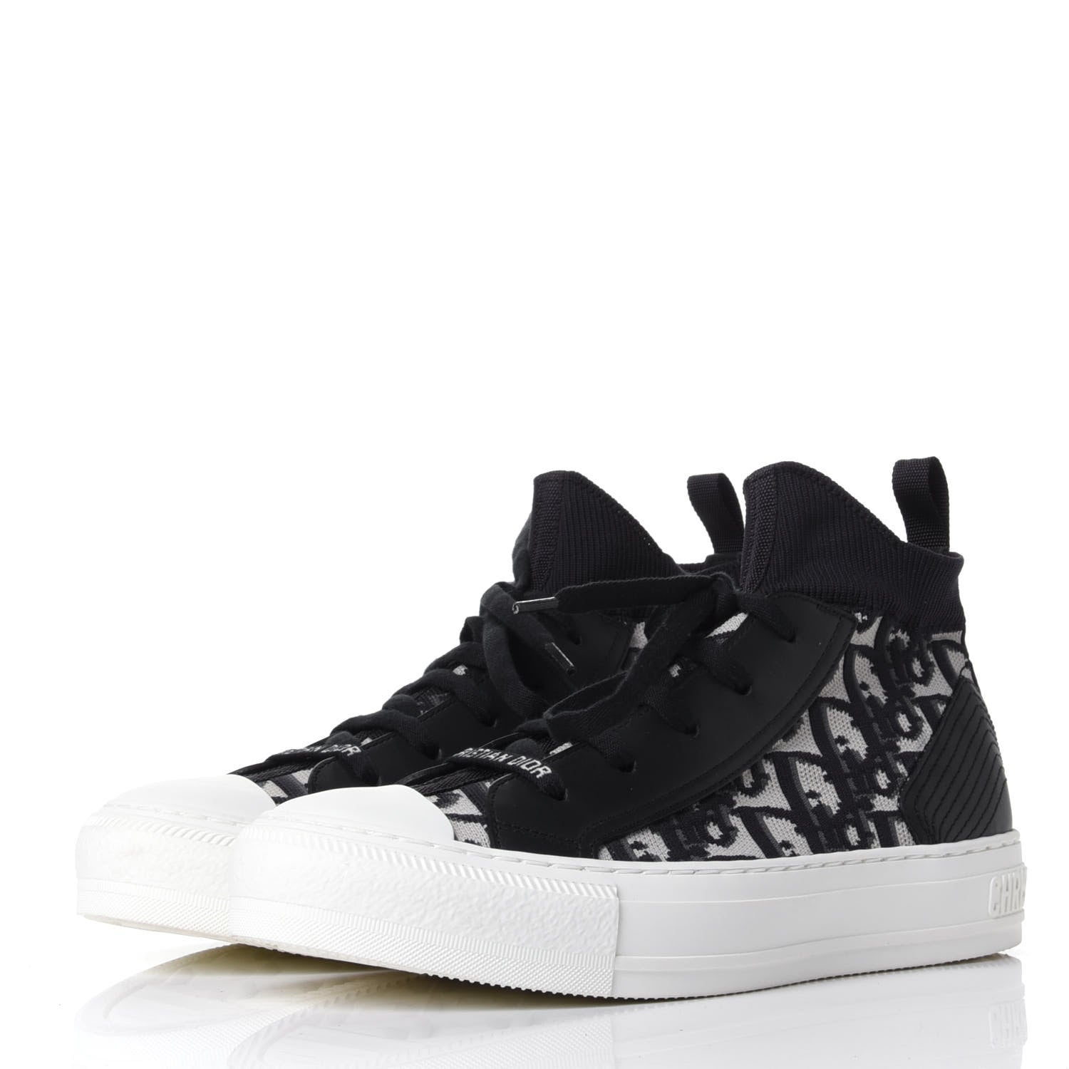 Christian Dior Technical Knit Calfskin Oblique Womens Walk'n Dior Mid Top Sneakers 37.5 Deep Blue 3 of 11