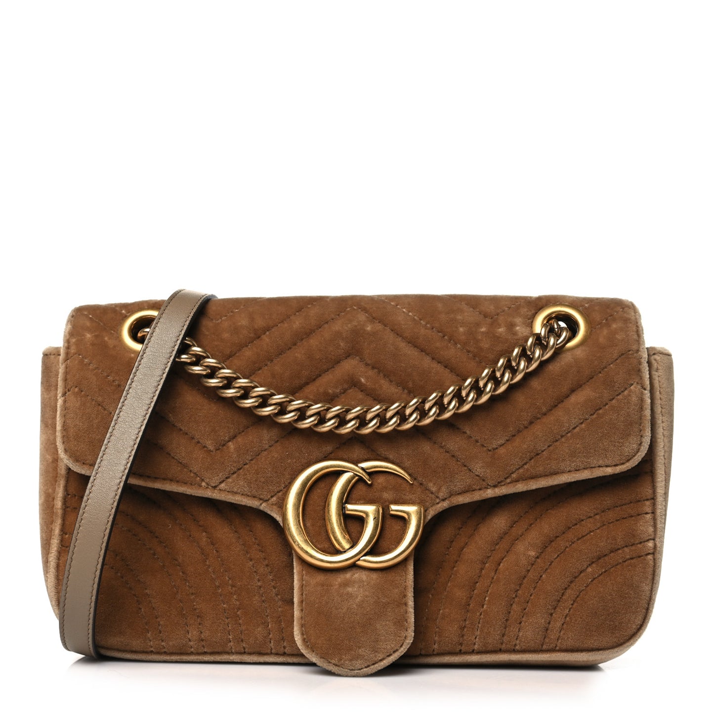 Velvet Matelasse Small GG Marmont Shoulder Bag Taupe