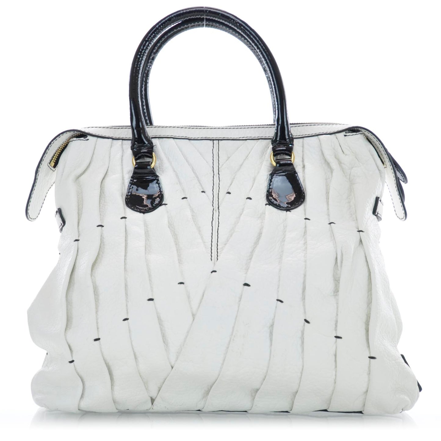 Leather Pleated Maizeon Tote Black and White