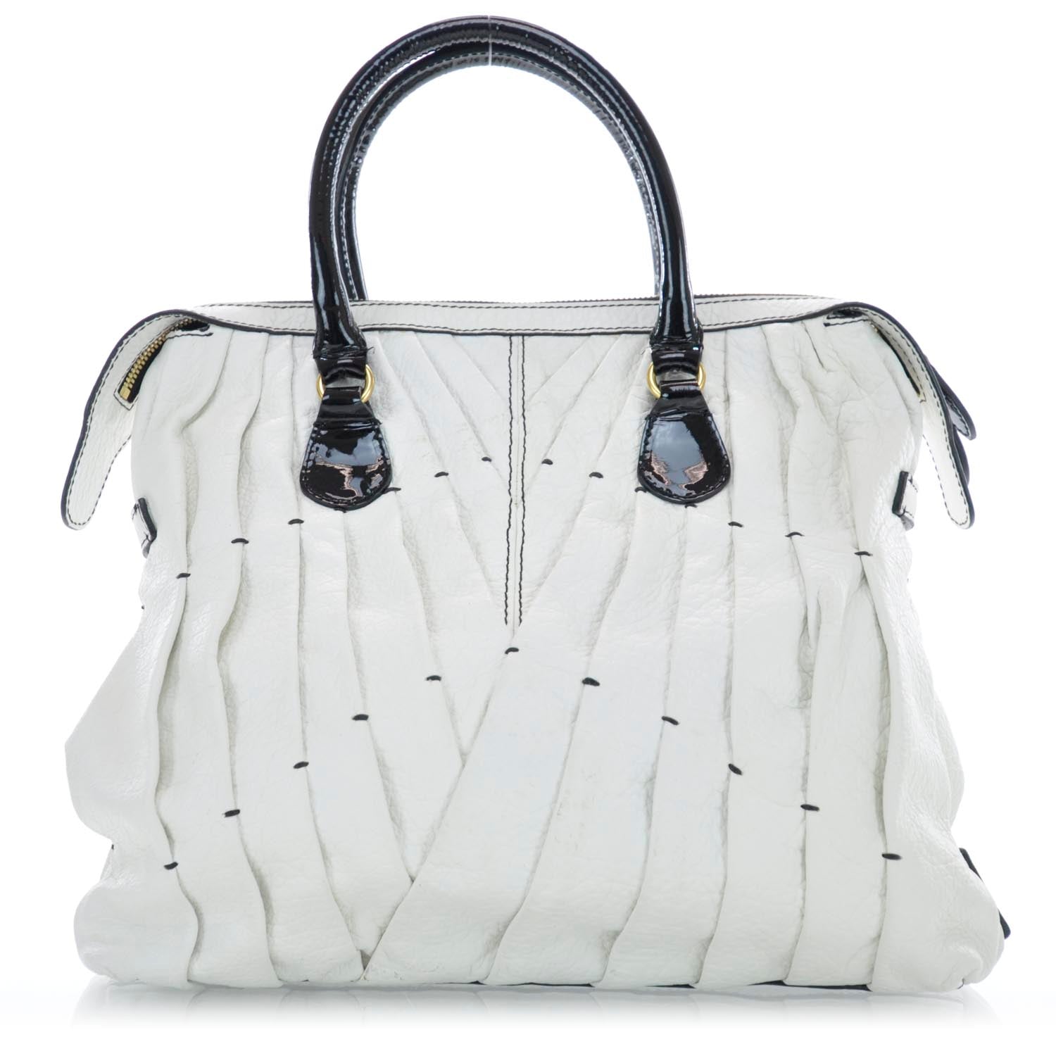 Valentino Garavani Leather Pleated Maizeon Tote Black and White 1 of 9