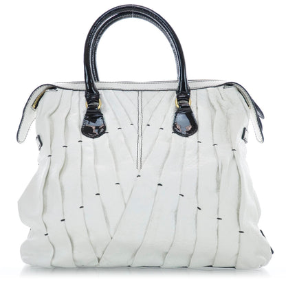 Valentino Garavani Leather Pleated Maizeon Tote Black and White 1 of 9