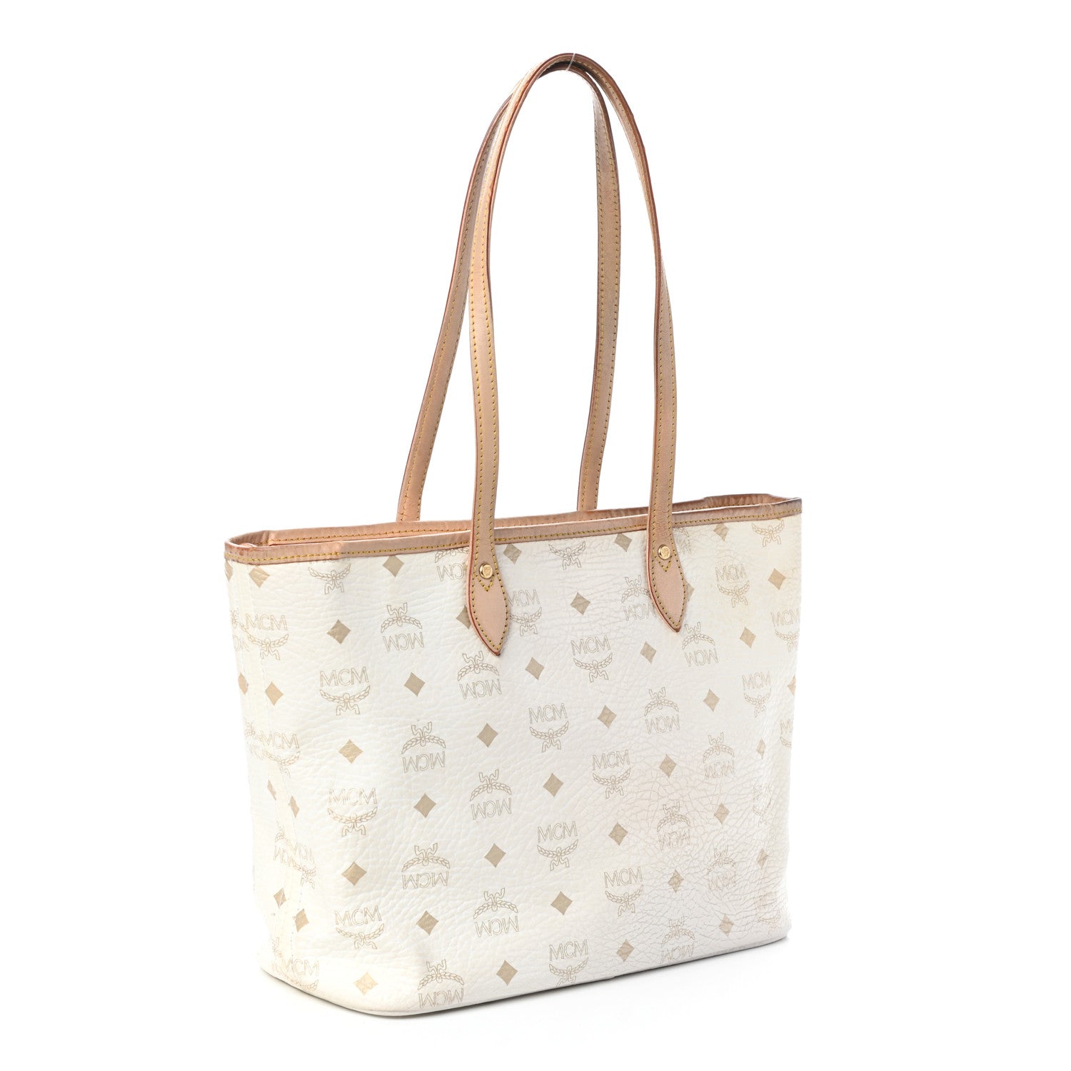 MCM Visetos Striped Shopper Tote White 3 of 8