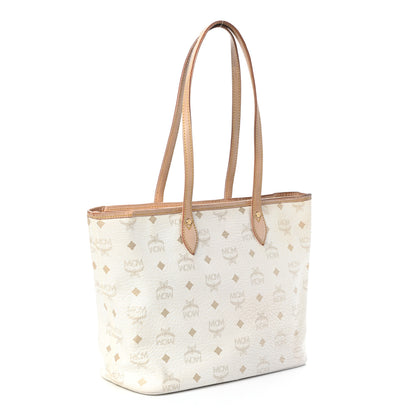 MCM Visetos Striped Shopper Tote White 3 of 8