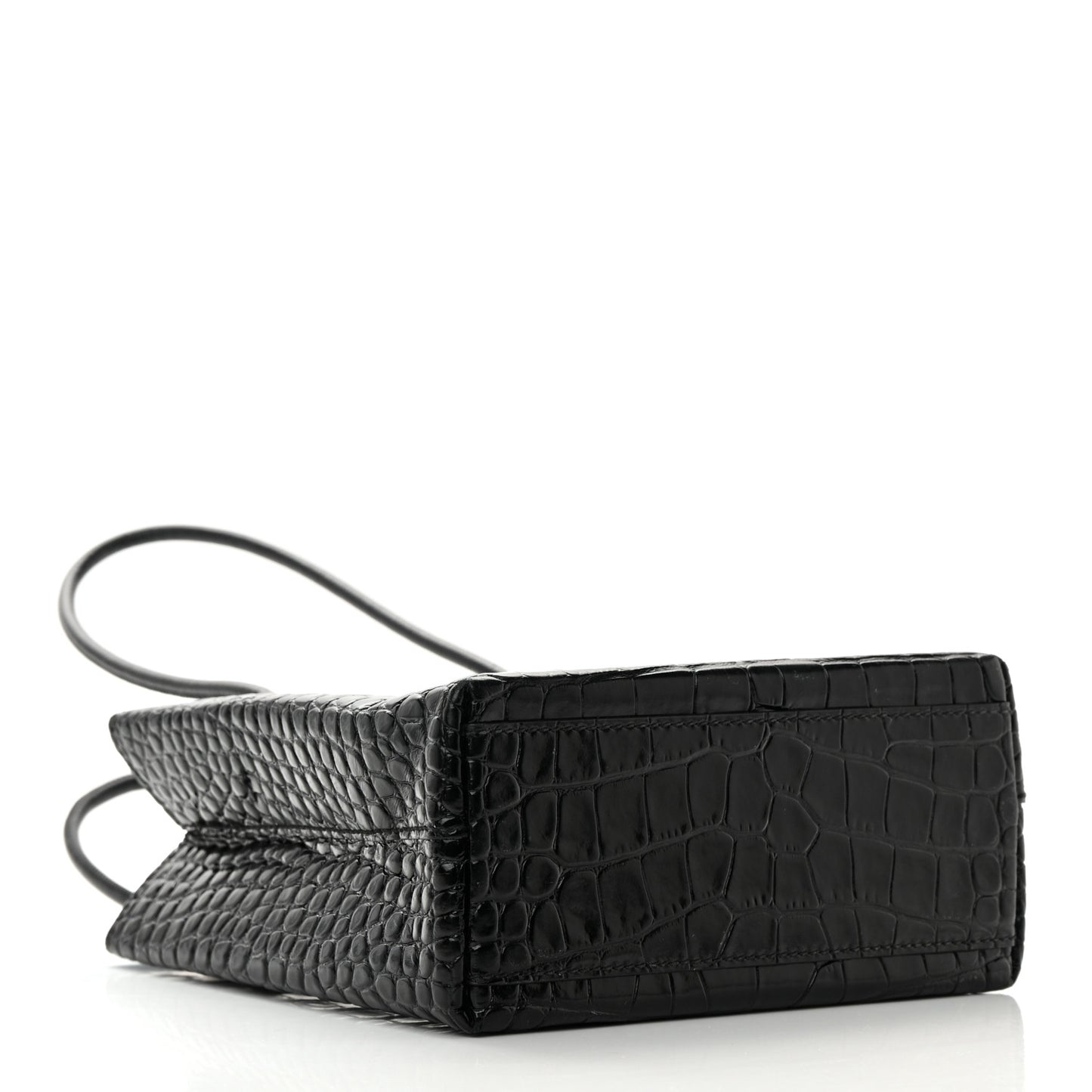 Shiny Calfskin Logo Crocodile Embossed North South Shopper Tote XXS Black White