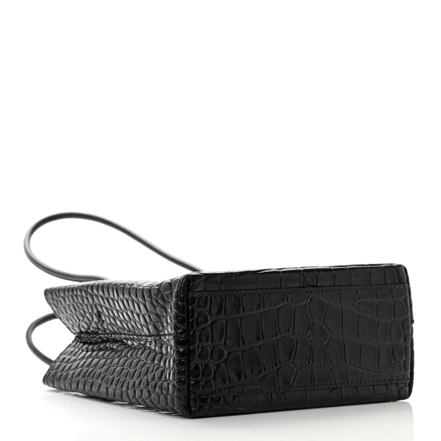 Balenciaga Shiny Calfskin Logo Crocodile Embossed North South Shopper Tote XXS Black White 4 of 15