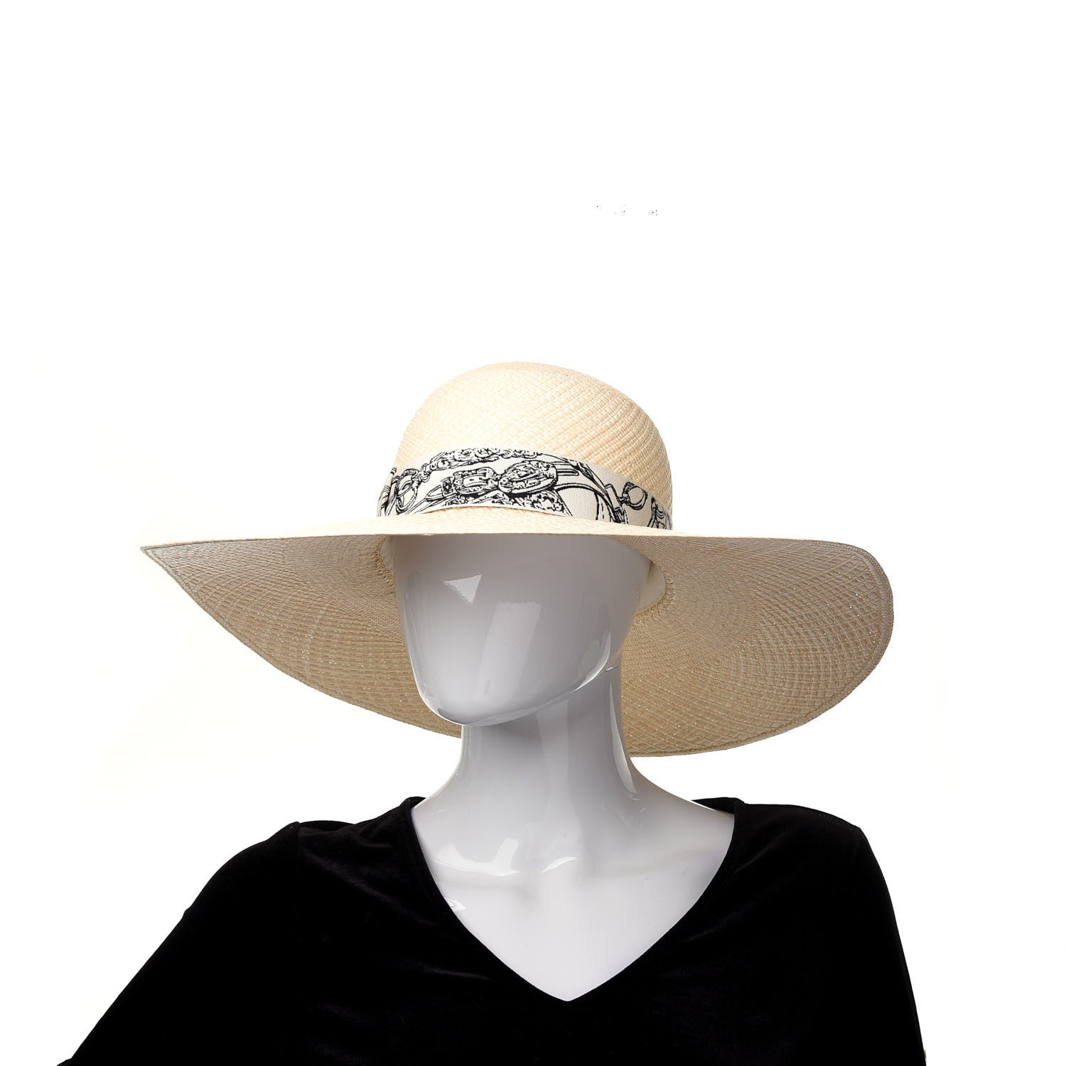 Hermes Straw Brides De Gala Panama Hat 57 Naturel Ecru Black 2 of 9
