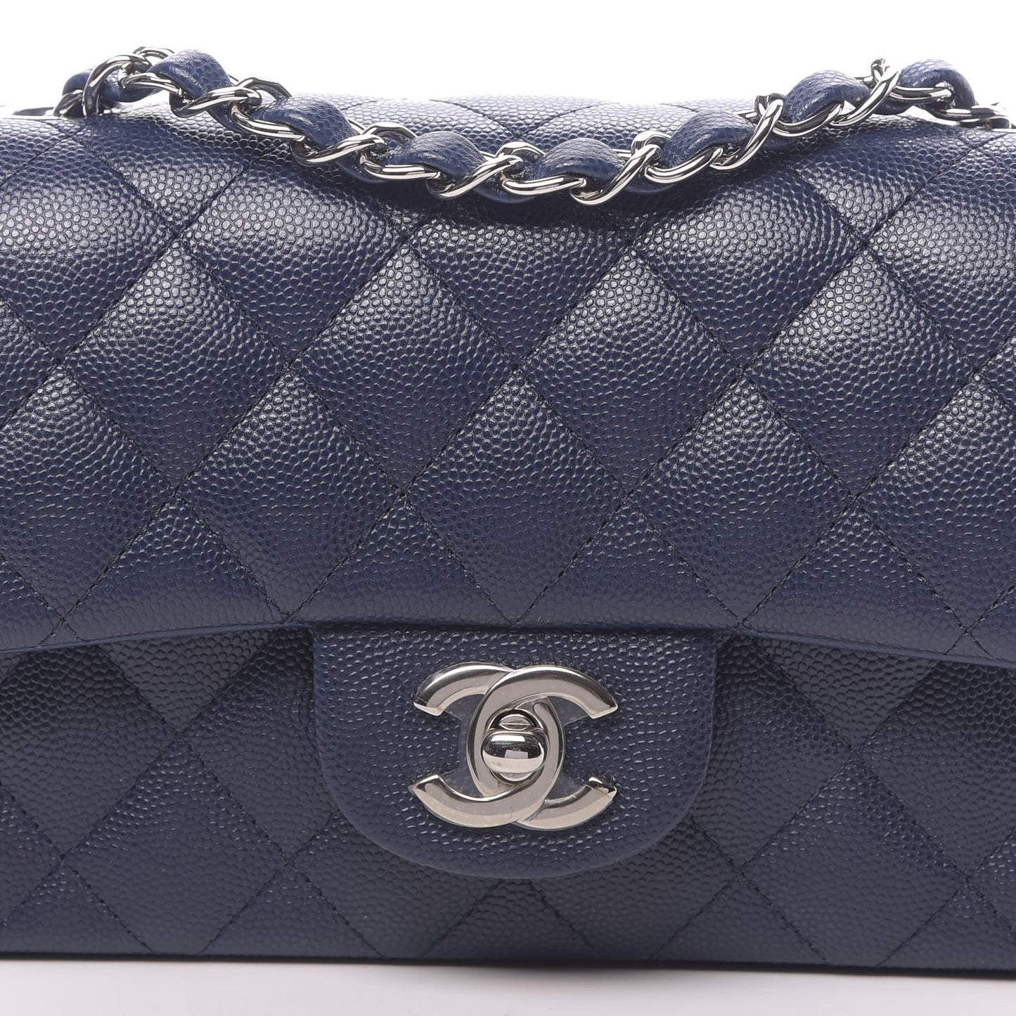 Caviar Quilted Mini Rectangular Flap Navy