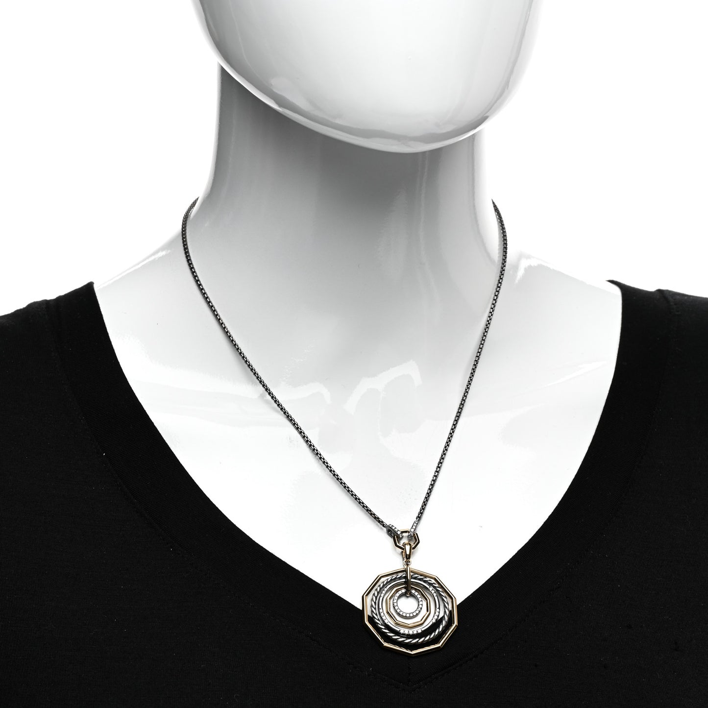 Darkened Sterling Silver 18K Yellow Gold Diamond Medium Stax Pendant Necklace