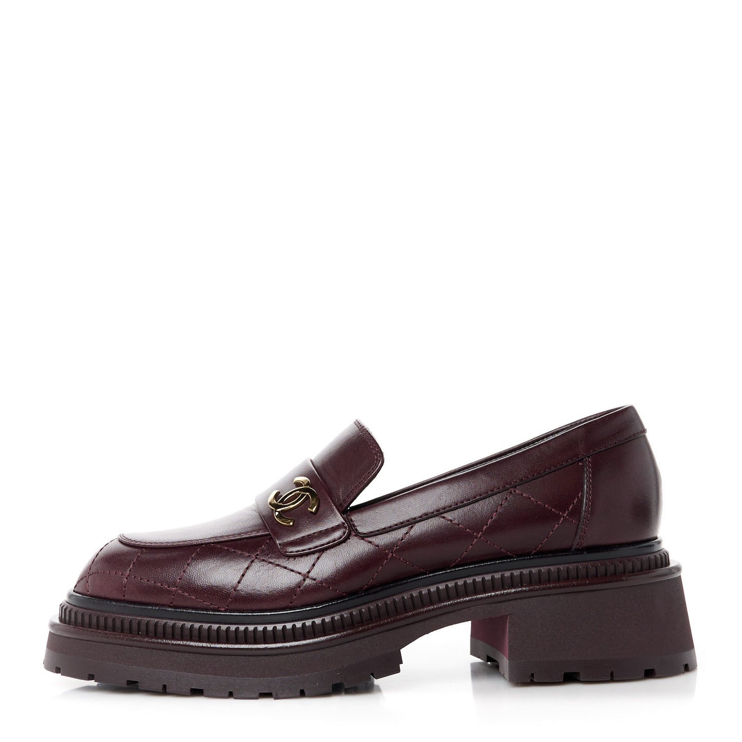 Calfskin Quilted CC Mocassin Loafers 36.5 Dark Purple