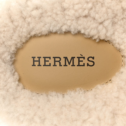 Hermes Suede Goatskin Woolskin Womens Chypre Sandals 38 Golden Beige 8 of 16