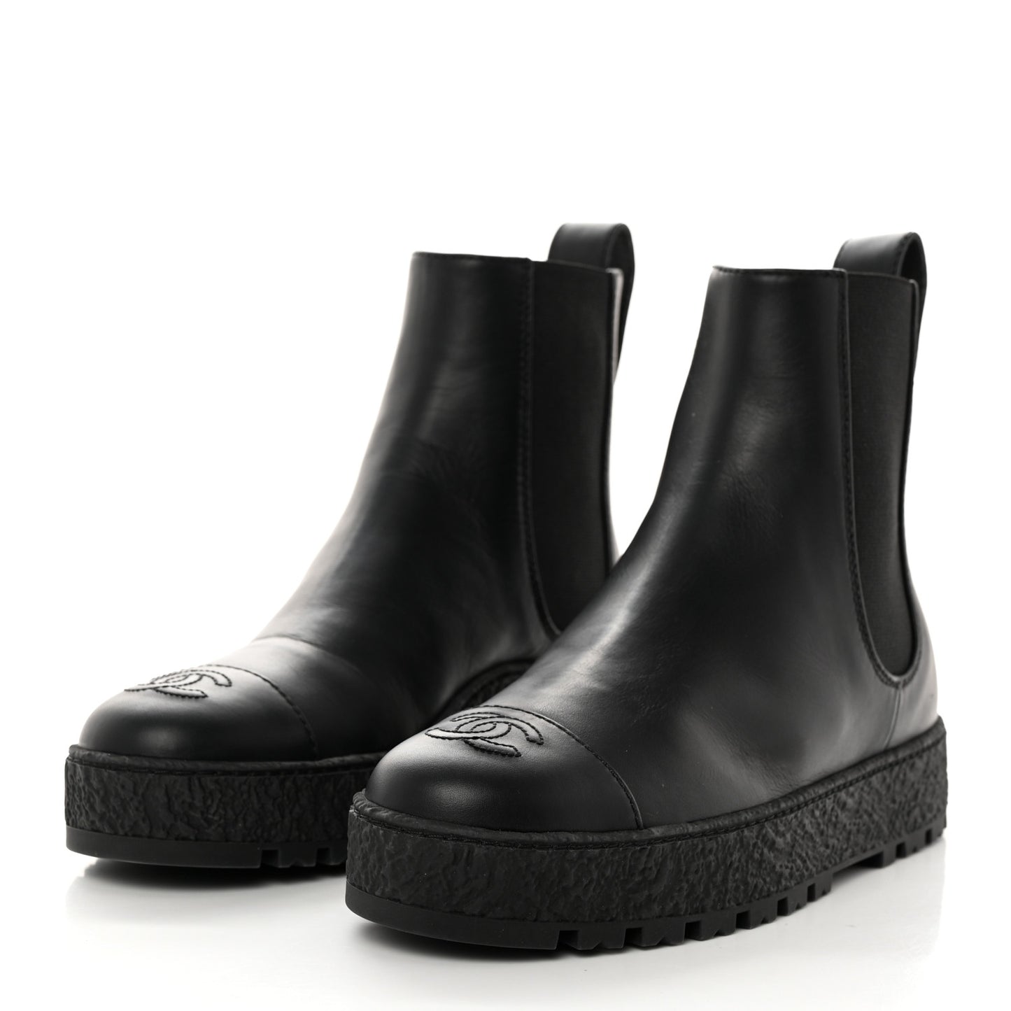 Calfskin Cap Toe CC Ankle Boots 37.5 Black
