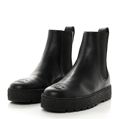 Chanel Calfskin Cap Toe CC Ankle Boots 37.5 Black 3 of 9
