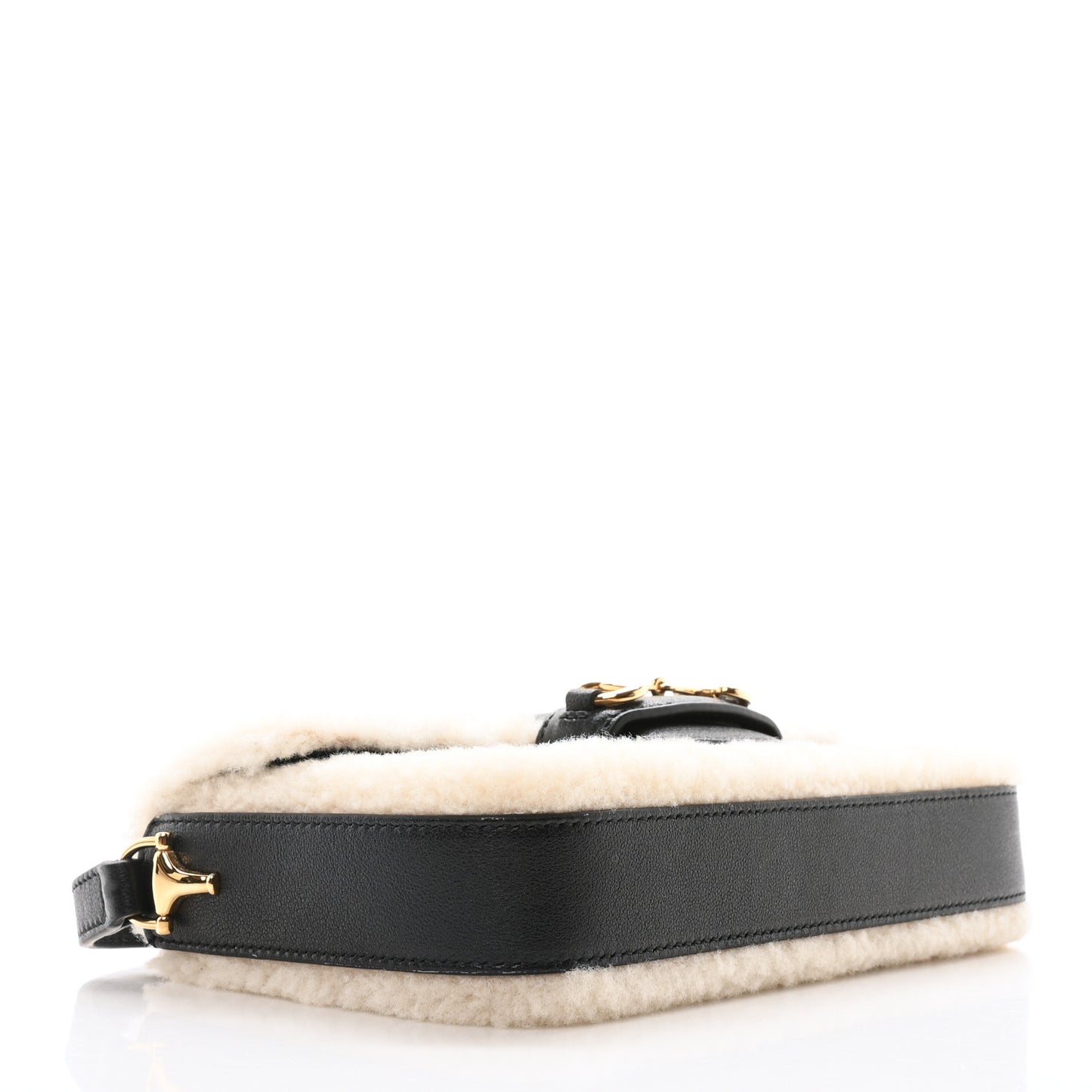 Sakai Be Green Calfskin Shearling Mini Horsebit 1955 Shoulder Bag Black