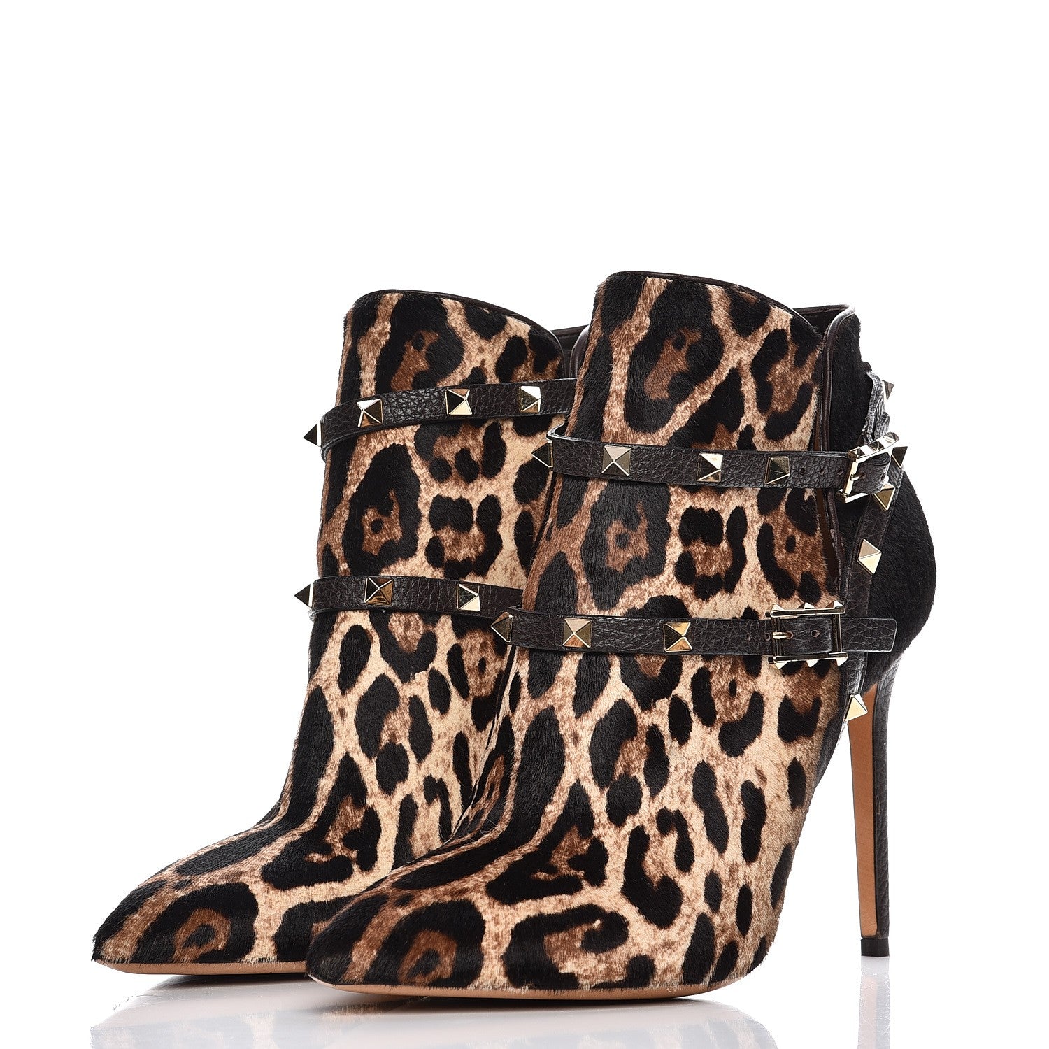 Valentino Garavani Calf Hair Leopard Rockstud Double Buckle 100mm Ankle Boots 41 Brown 3 of 11