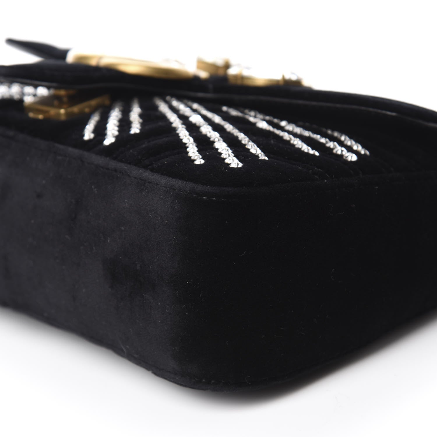 Gucci Velvet Matelasse Marquise Crystals Embroidered Small GG Marmont Shoulder Bag Black 7 of 10
