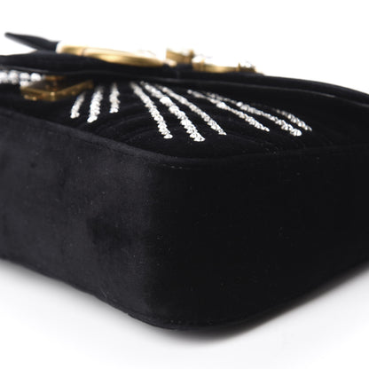 Gucci Velvet Matelasse Marquise Crystals Embroidered Small GG Marmont Shoulder Bag Black 7 of 10
