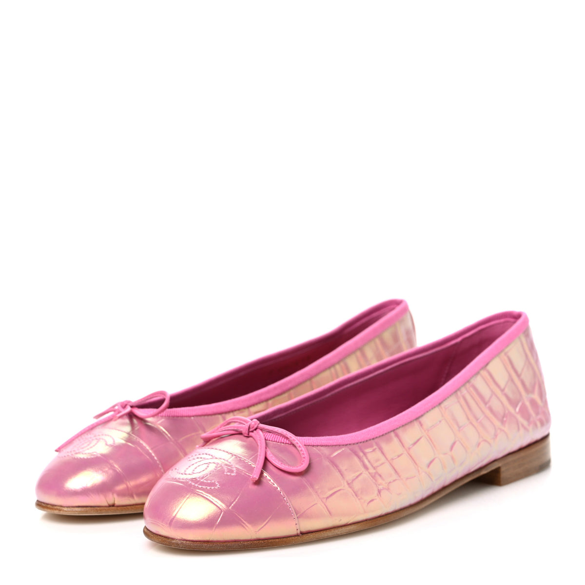 Chanel Iridescent Calfskin Crocodile Embossed Ballerina Flats 40 Pink 4 of 11