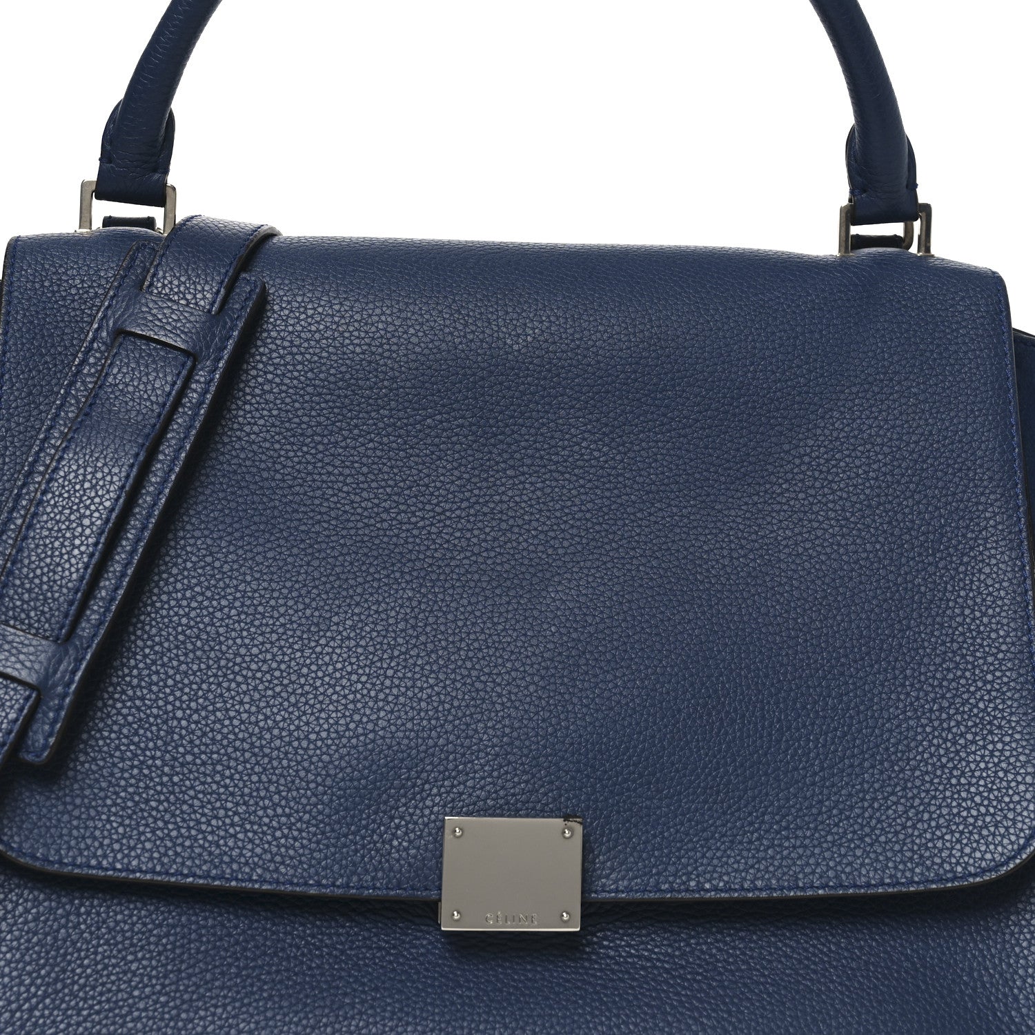 Celine Drummed Calfskin Suede Medium Trapeze Navy Blue 13 of 17