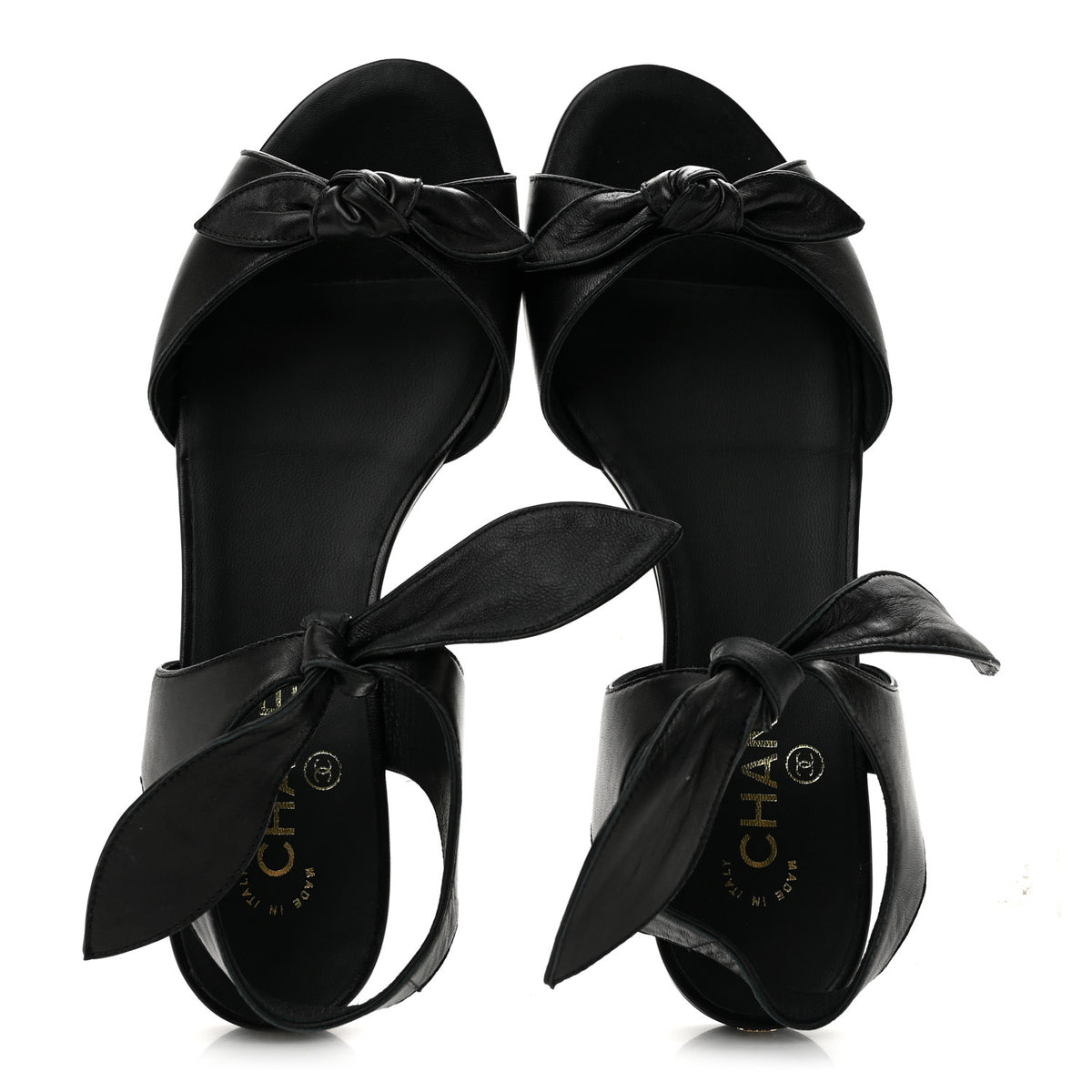 Chanel Lambskin Bow CC Flat Sandals 38.5 Black 2 of 9