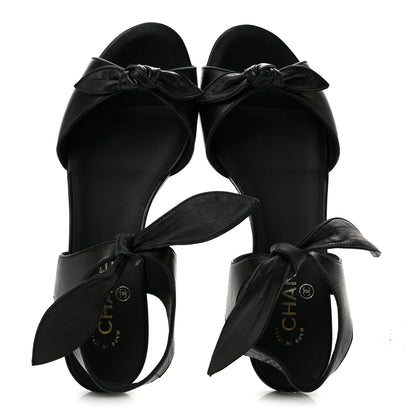Chanel Lambskin Bow CC Flat Sandals 38.5 Black 2 of 9