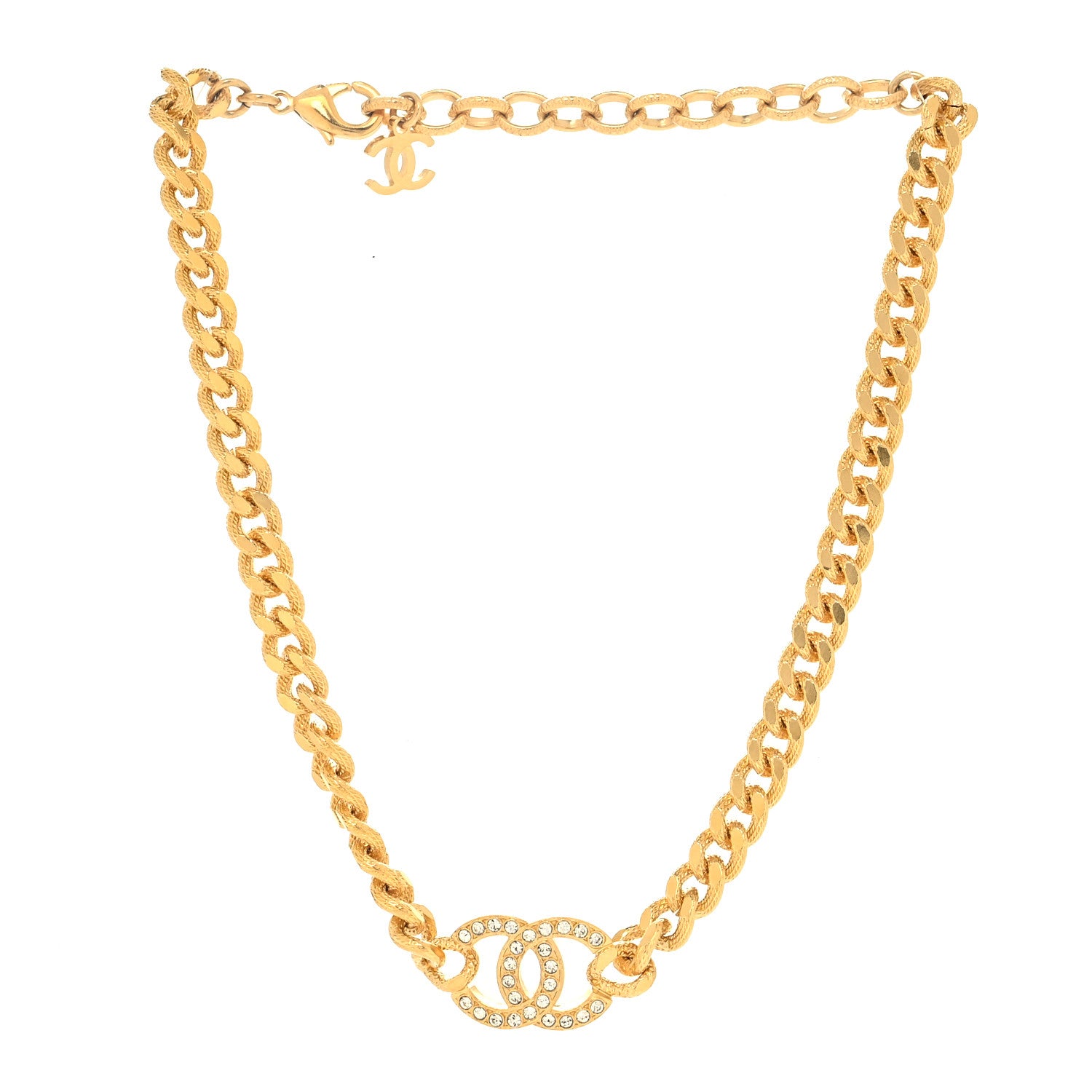 Chanel Crystal Chain Link CC Choker Necklace Gold 3 of 5