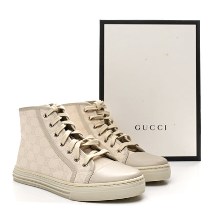 Gucci Washed Cotton GG Monogram Calfskin Womens High Top Sneakers 39 White Mystic White Great White 11 of 11
