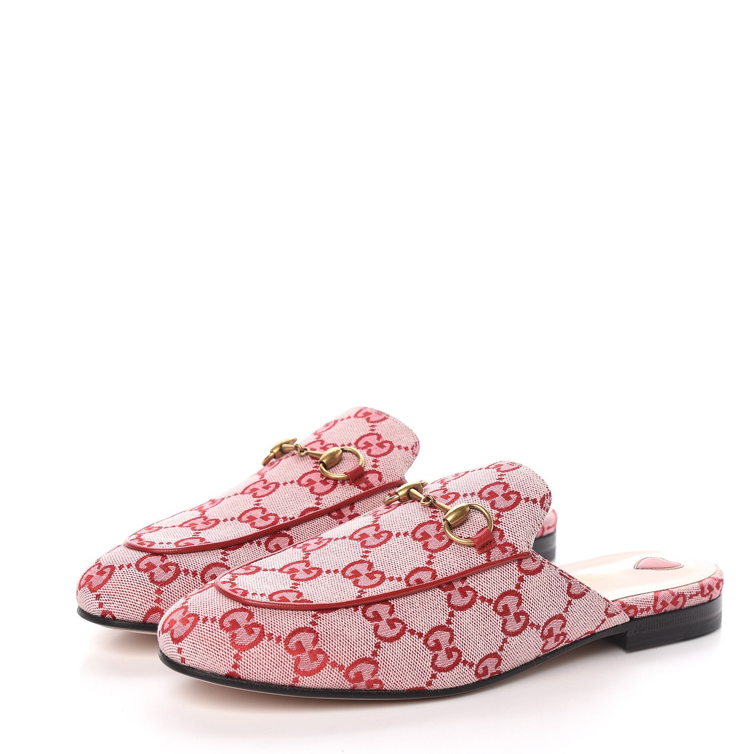 Gucci Canvas GG Monogram Horsebit Womens Princetown Slippers 37.5 Gardenia Hibiscus Red 3 of 9
