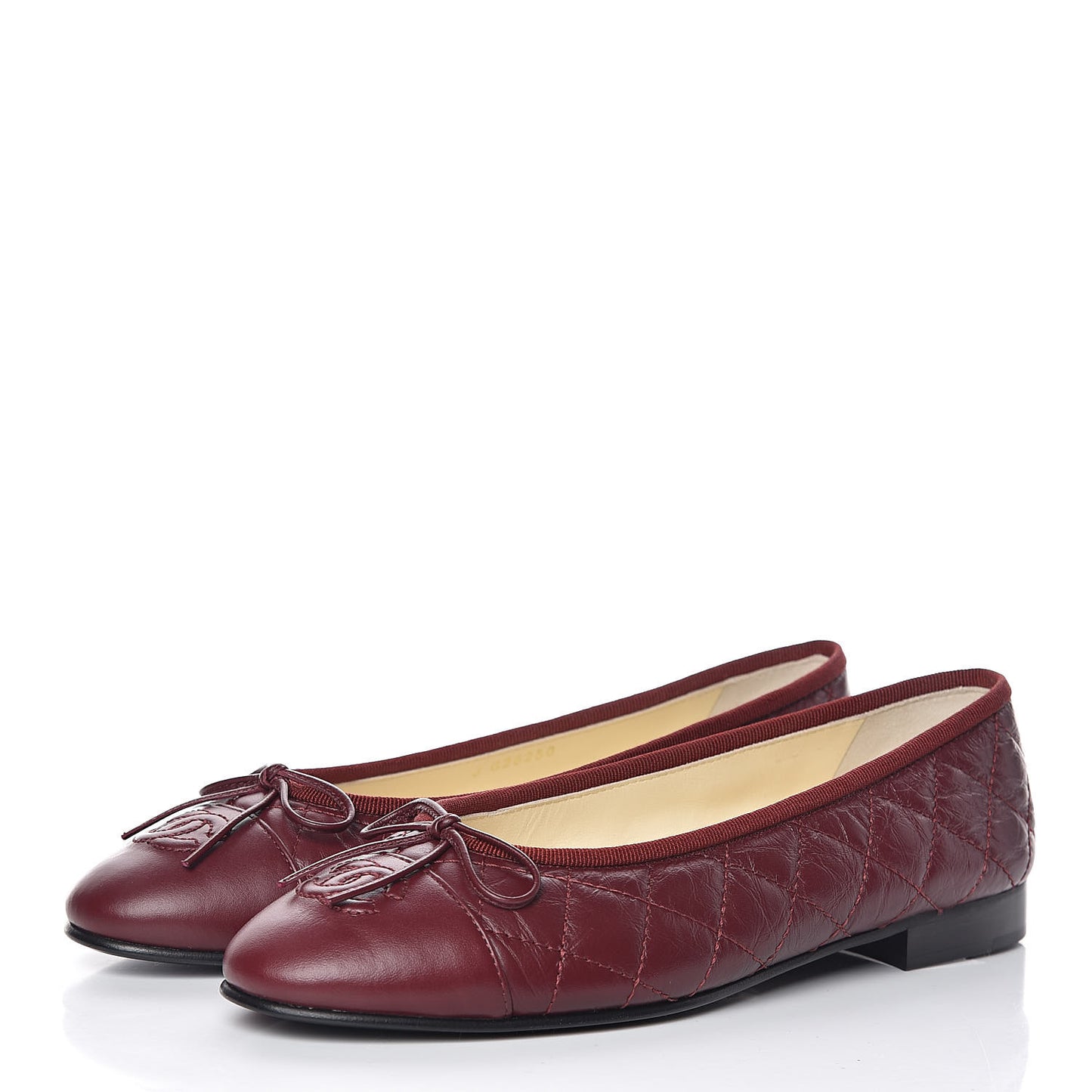 Tumbled Calfskin Quilted Cap Toe Ballerina Flats 36.5 Burgundy