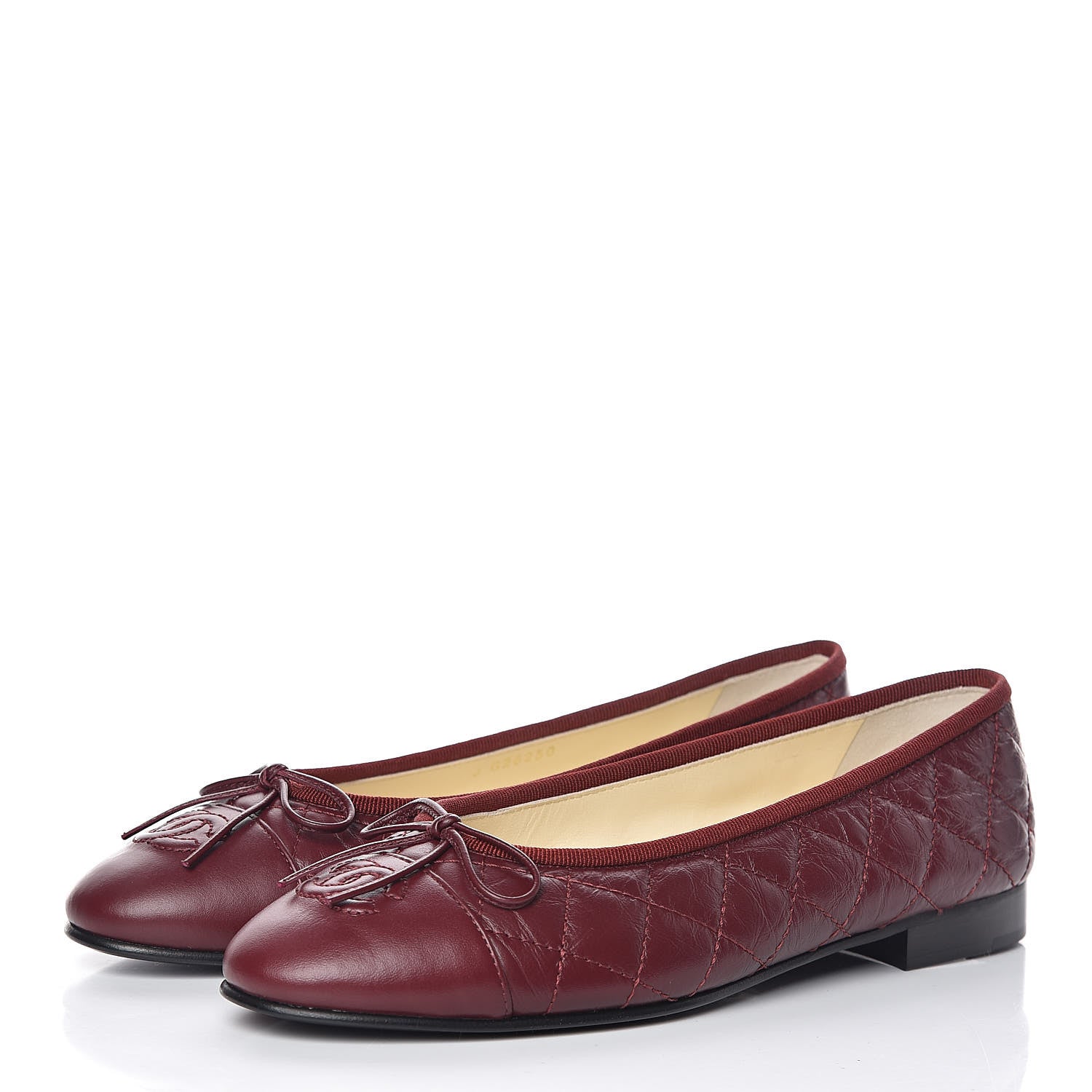Chanel Tumbled Calfskin Quilted Cap Toe Ballerina Flats 36.5 Burgundy 3 of 9