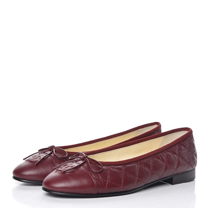 Chanel Tumbled Calfskin Quilted Cap Toe Ballerina Flats 36.5 Burgundy 3 of 9