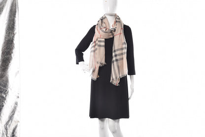 Burberry Wool Silk Gauze Giant Check Lightweight Scarf Stone 2 of 5