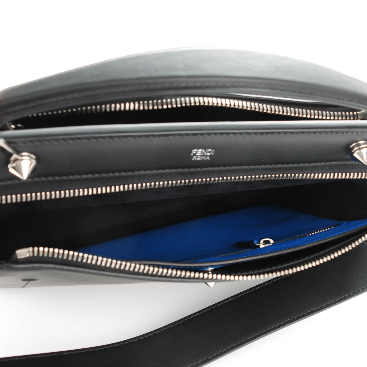 Fendi Vitello Baltico Dolce DotCom Satchel Black Blue Royal 6 of 9