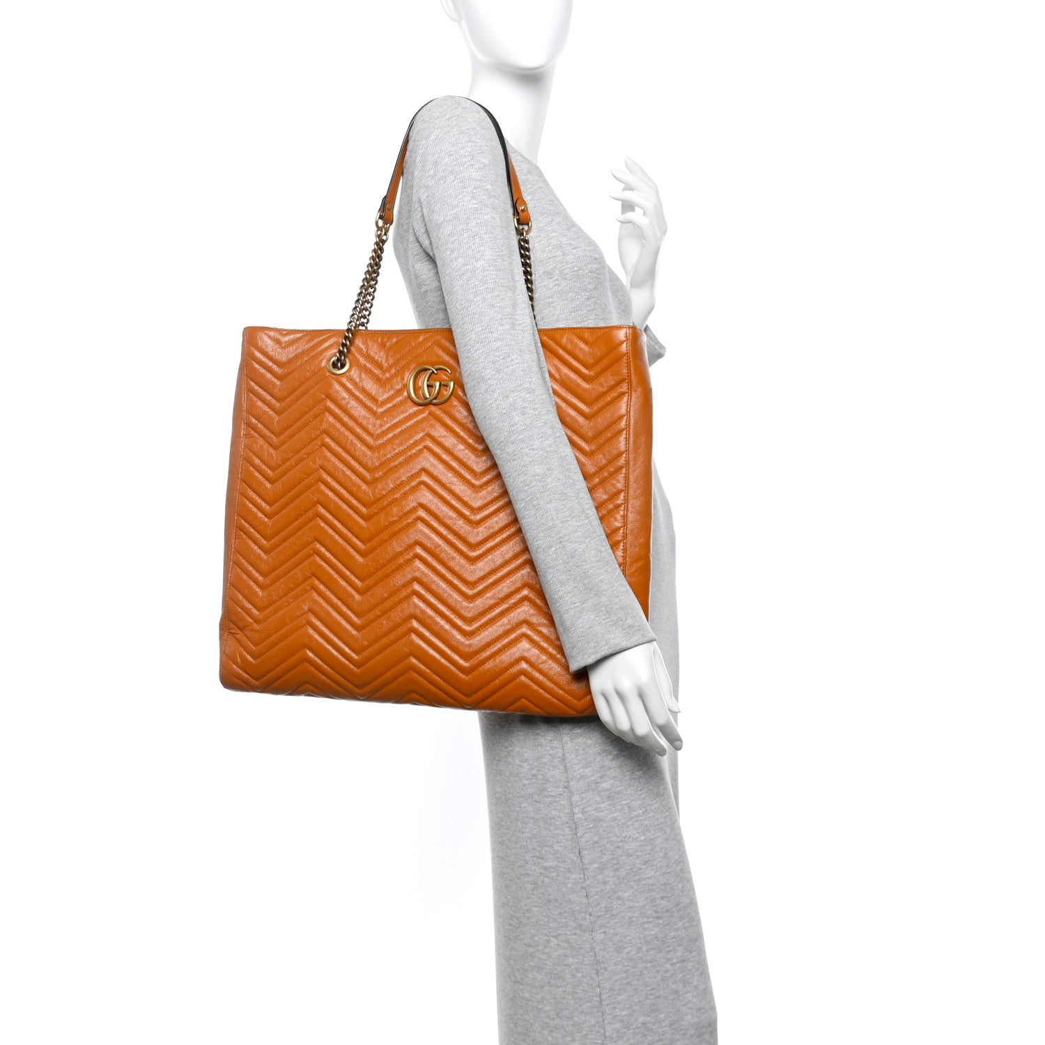 Gucci Azalea Calfskin Matelasse Large GG Marmont Slim Tote Cognac 2 of 13
