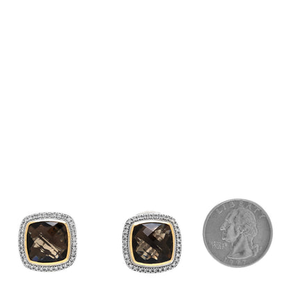 David Yurman Sterling Silver 18K Yellow Gold Diamond Smoky Quartz 14mm Albion Earrings 2 of 4