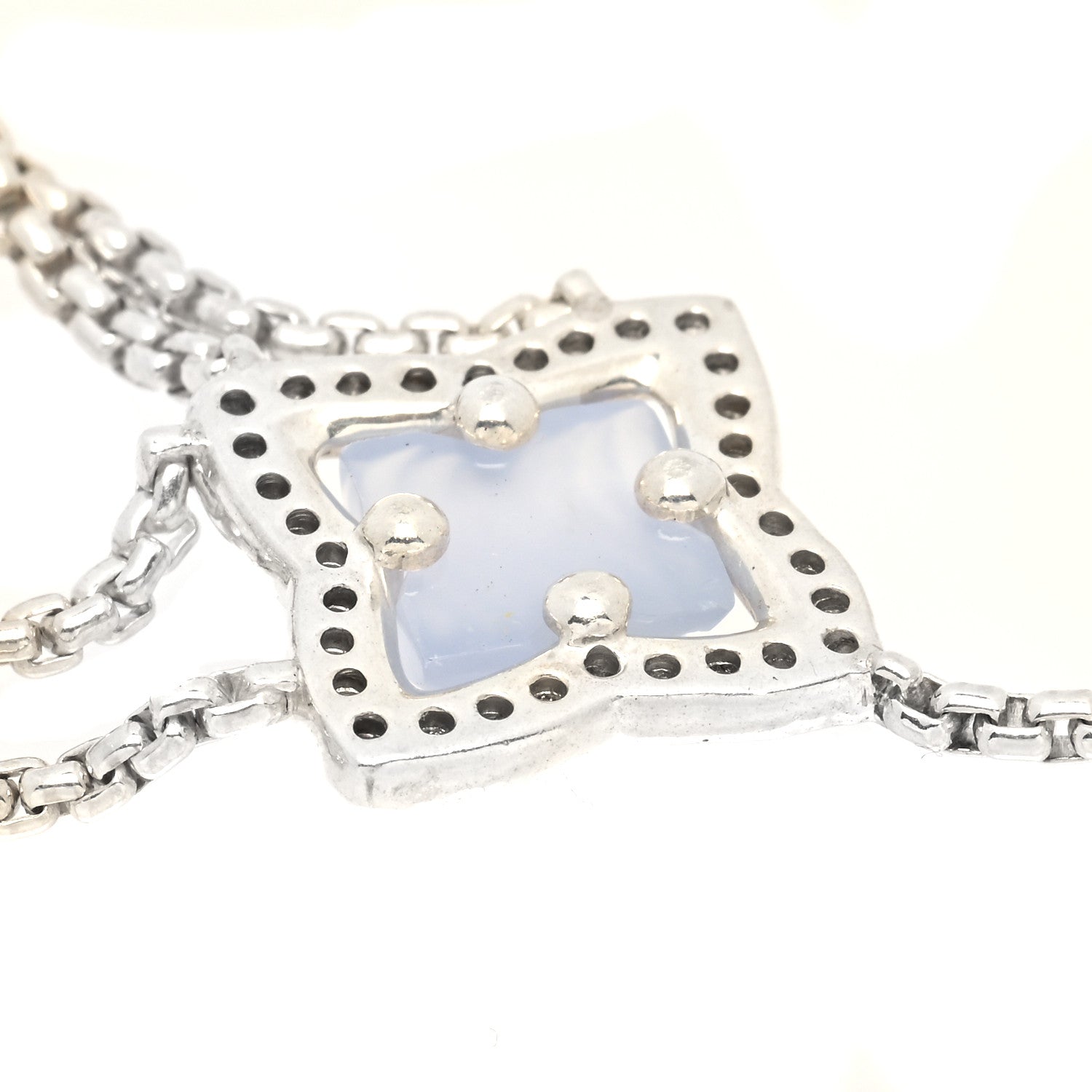David Yurman Sterling Silver Diamond Chalcedony Quatrefoil Drop Pendant Necklace 6 of 6