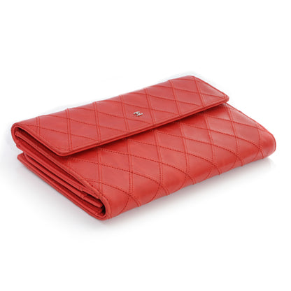 Chanel Diamond Stitched Long Flap Wallet Red 3 of 9