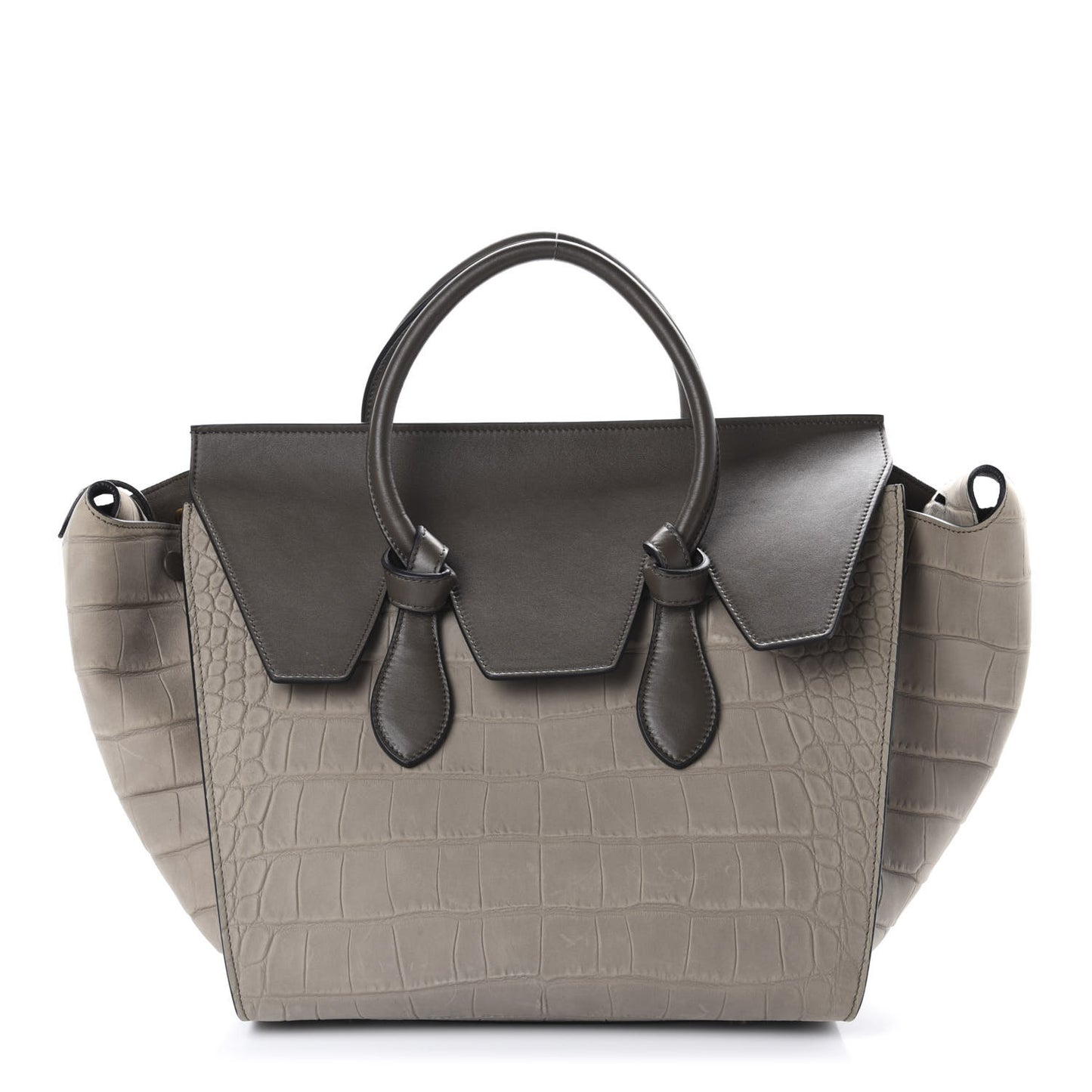Crocodile Embossed Nubuck Calfskin Small Tie Knot Tote Grey