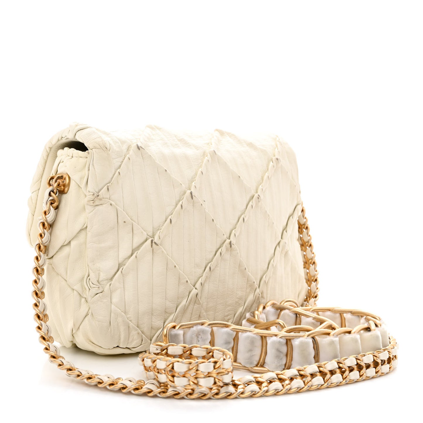 Pleated Calfskin Quilted Medallion Flap White