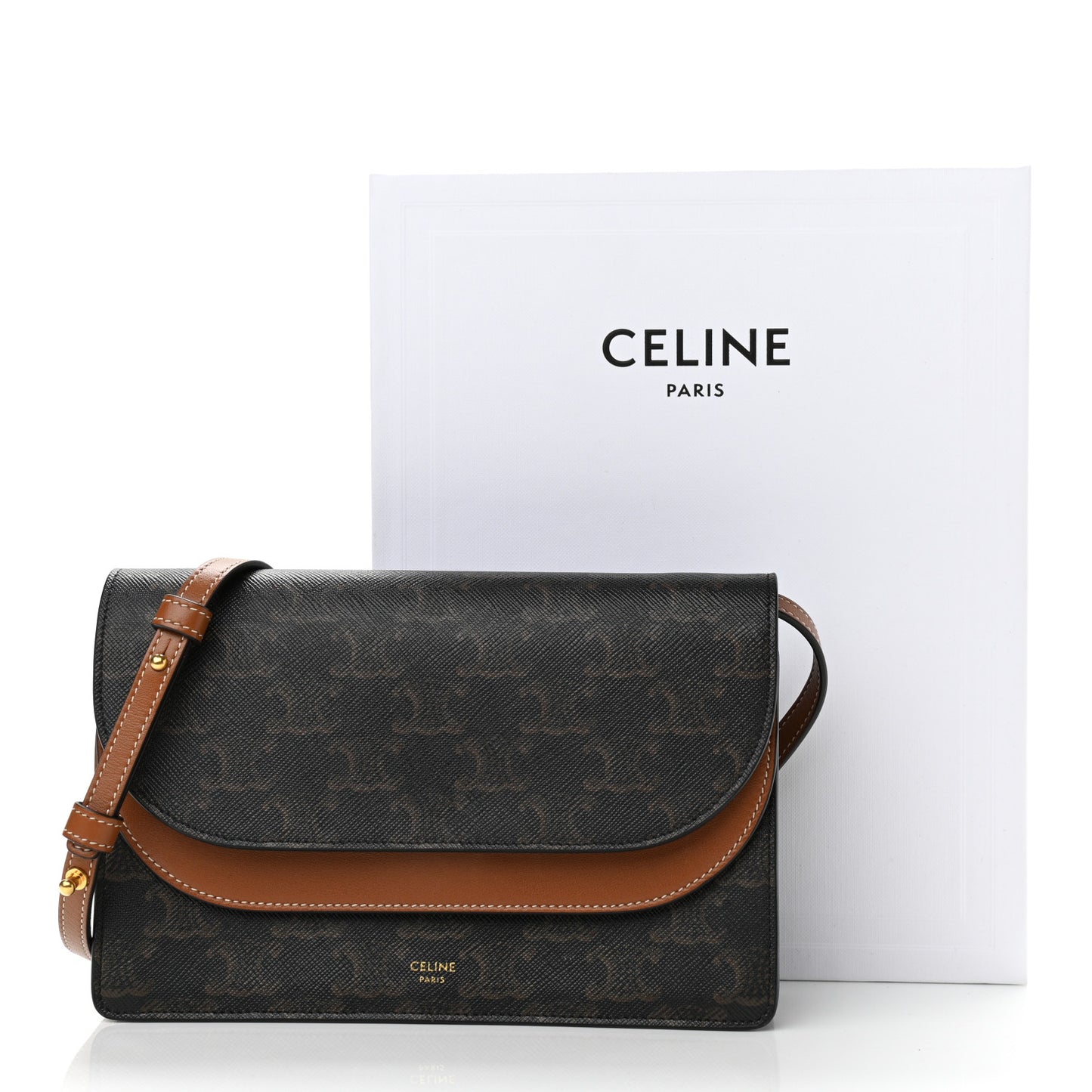 Triomphe Canvas Lambskin Wallet On Strap Tan