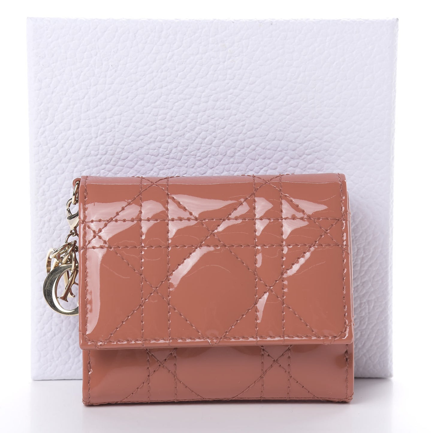 Patent Cannage Lady Dior Lotus Wallet Dark Coral