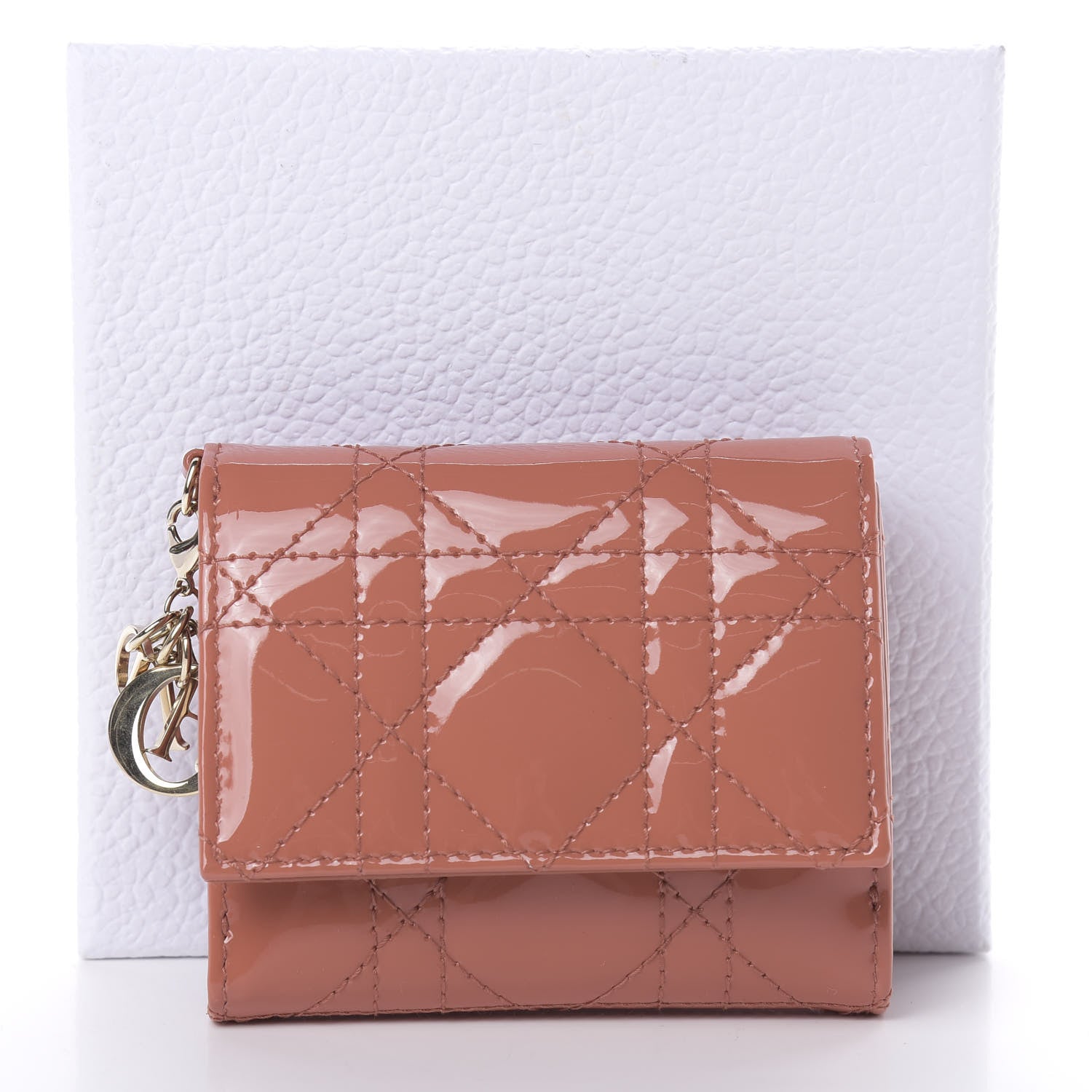 Christian Dior Patent Cannage Lady Dior Lotus Wallet Dark Coral 9 of 9